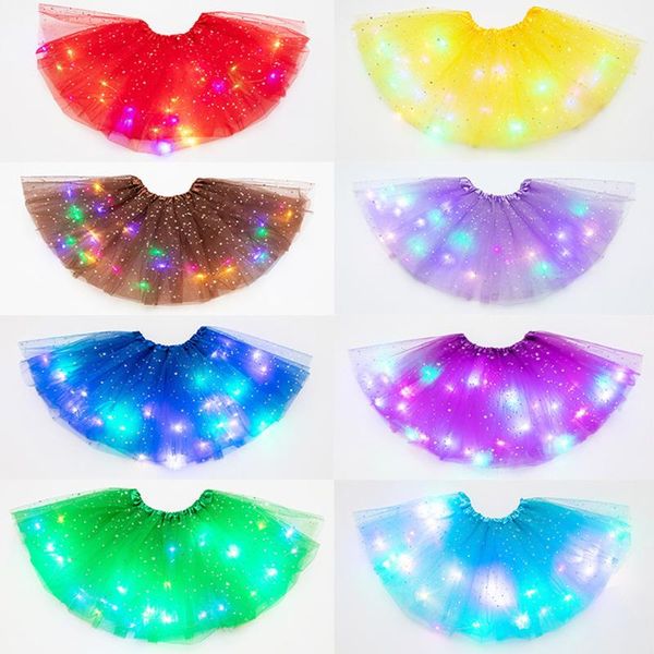 

skirts girls kids tutu skirt glitter clothes pettiskirt princess fashion tulle dancewear magic light fluffy ballet party, Blue