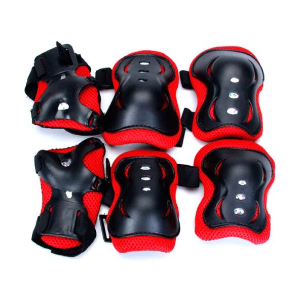 

elbow & knee pads durable kid cycling roller skating wrist protective set (black+red), Black;gray