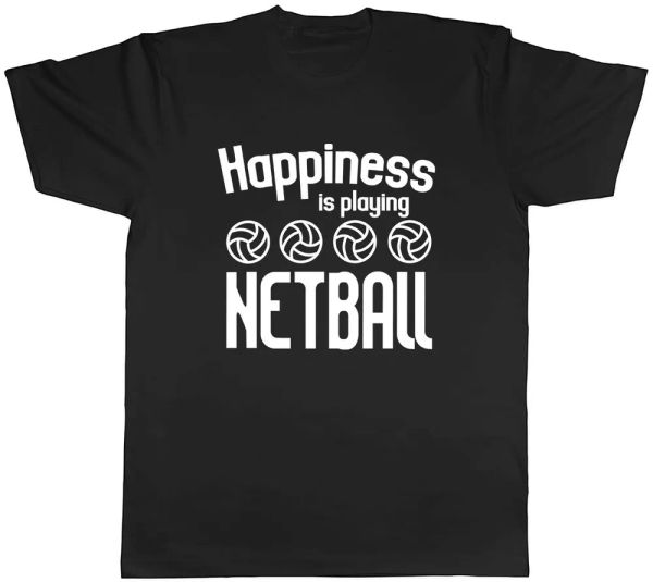 

happiness is playing netball mens t-shirt tee, White;black