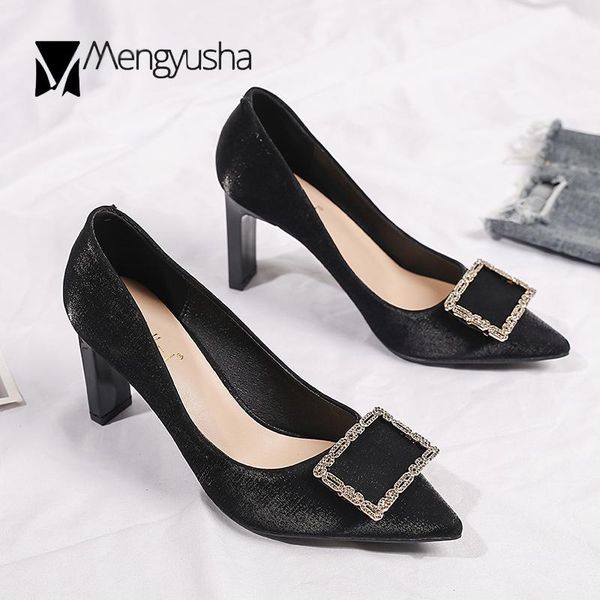 

dress shoes designer crystal buckle pumps woman slip on office talons hauts pointed toe stiletto high heels women 2021 plus size 34-43, Black