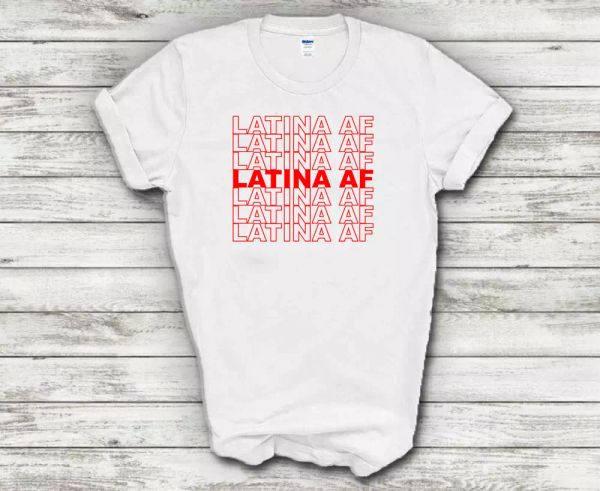 

latina af red white feminist morena funny women cotton tee shirt, White;black