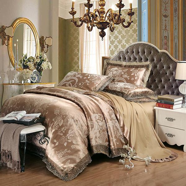 

bedding sets luxury jacquard silk cotton set king  size 4/6pcs bed linen duvet cover lace satin sheet pillowcases