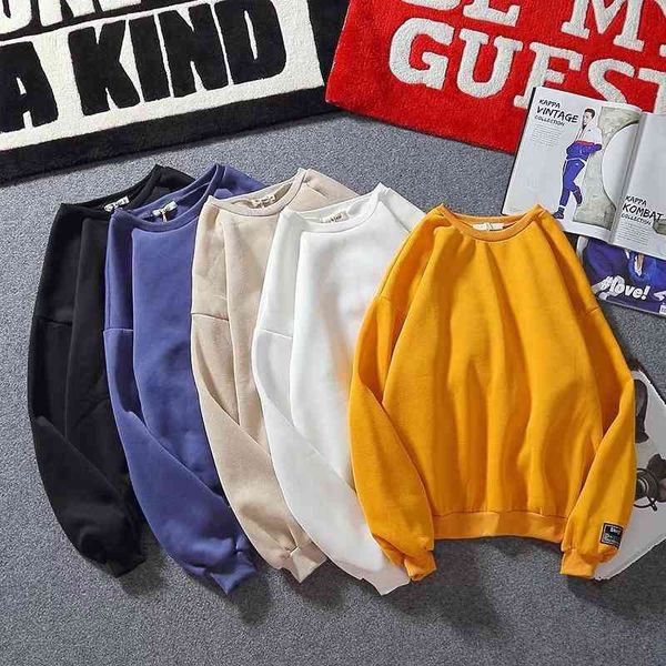 

solid color long sleeve t-shirt men's autumn clothes simple youth loose sweater backing fashion men, Black