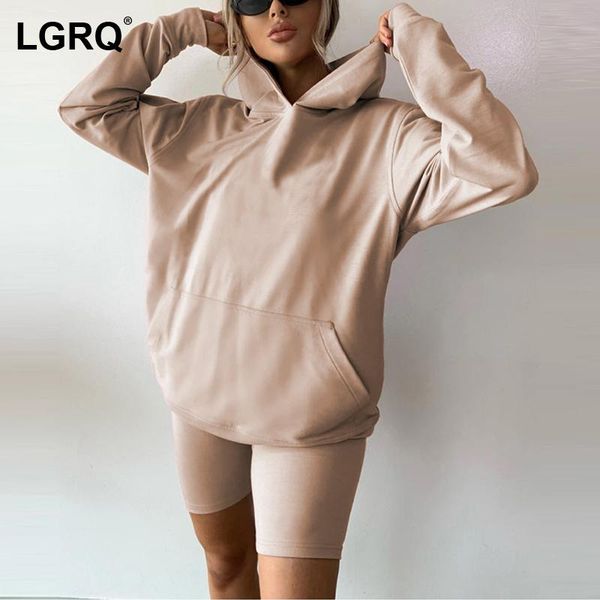 

women's tracksuits [lgrq] wide leg green sport shorts two piece suit long sleeve loose fit women fashion tide autumn winter 2021 19d267, Gray