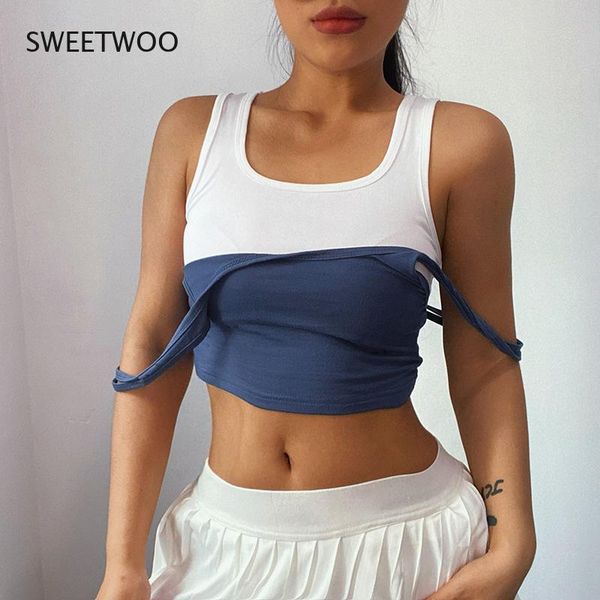 

women's tanks & camis summer short vest shoulder straps tassel patchwork color slim sportswear fashion casual camisole, White