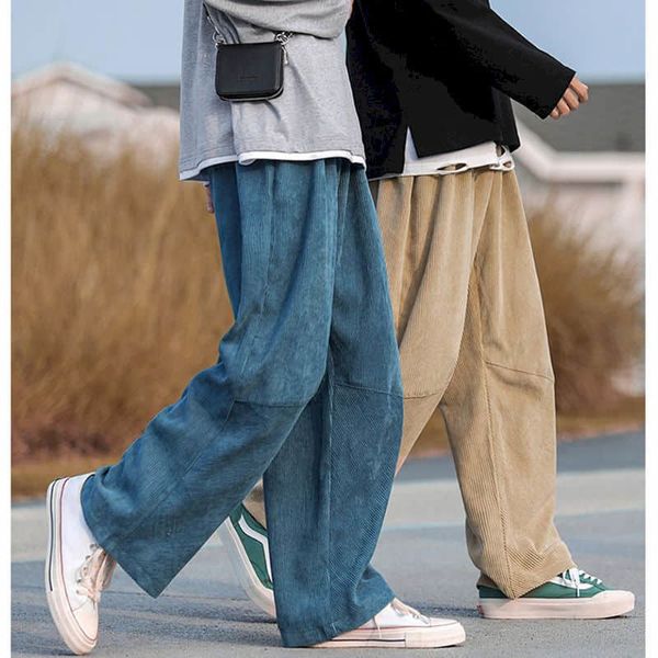 

women's pants & capris men's corduroy casual pants, hong kong style slacks, wide legs, hanging, light, japan, autumn, 2021, Black;white