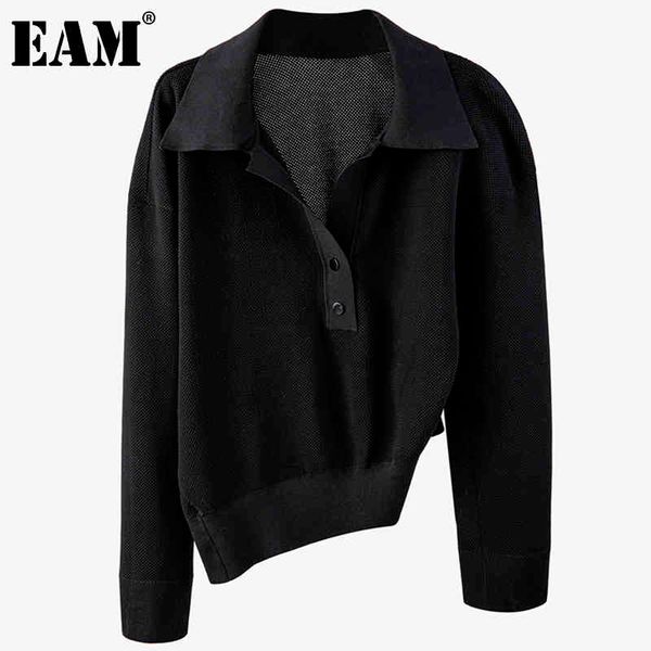 

[eam] irregular big size knitting sweater loose lapel long sleeve women pullovers fashion spring autumn 1dd6353 21512, White