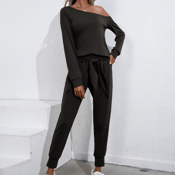 

women's two piece pants 2 set sweatshirt tracksuit women skew collar backless full sleeve t shirt pencil suit spring autumn sports clot, White