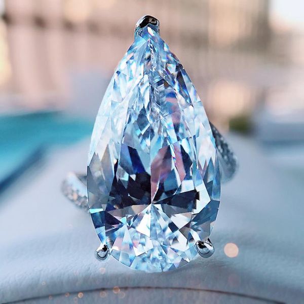 

cluster rings springlady 925 sterling silver luxury 12*22mm water drop wedding high carbon diamond moissanite woman bride party jewelry, Golden;silver