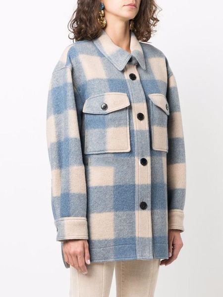 

women's wool & blends 2021 french early autumn dress classic all-match plaid long-sleeved jacket retro loose blend woolen coat, Black