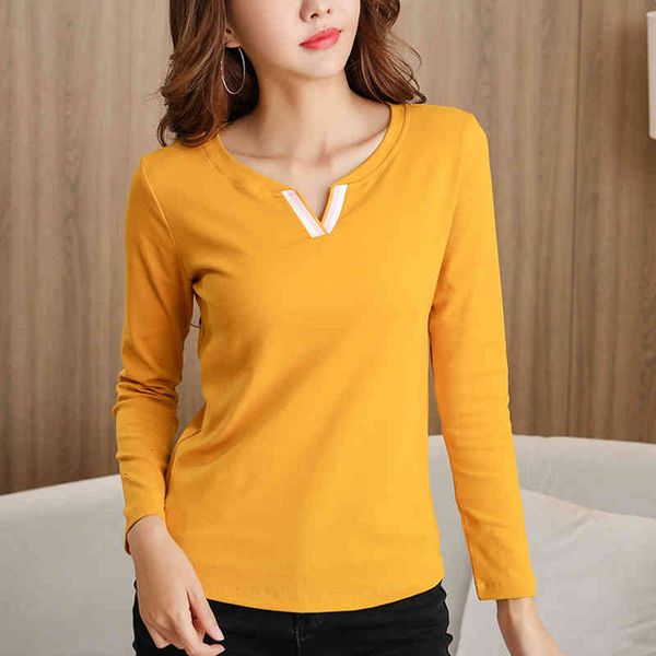 

women's t-shirt shintimes tshirt fall slim t shirt long sleeve woman clothes korean cotton casual v-neck femme 6lcv, White