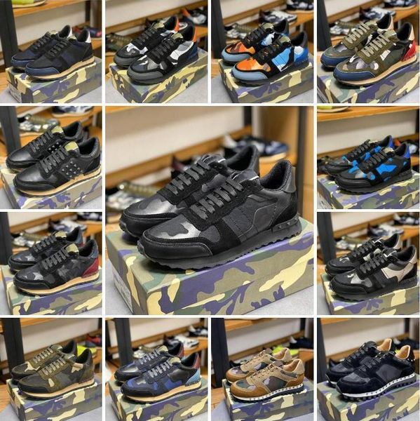 

camouflage sneaker womens mens rivet shoes studded flats mesh camo suede leather casual trainers rockrunner chaussures, Black