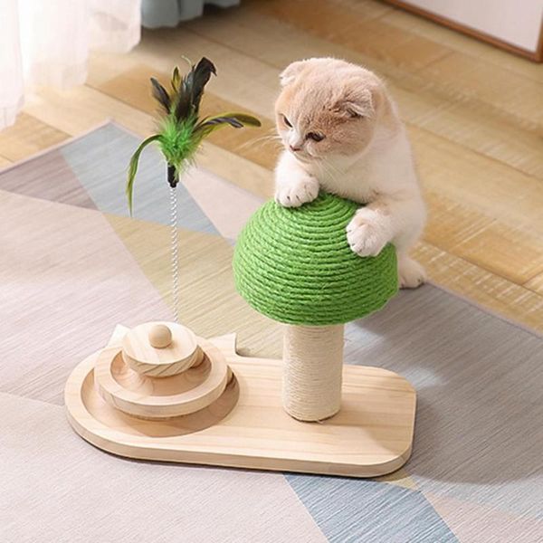 

cat toys mushroom scratch post durable wooden wand roller toy pet health sisal mat care high-quality