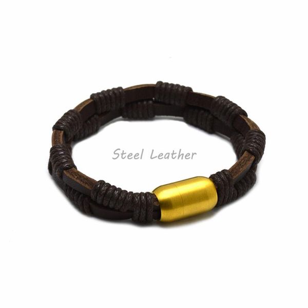

charm bracelets 5pcs/lot engrave logo approx 21cm genuine leather bracelet with stainless steel buckle easy hook bangle for cool boys men gi, Golden;silver