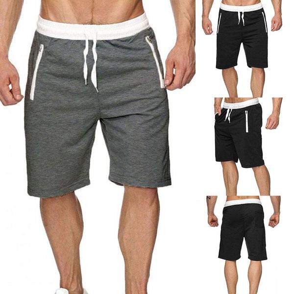 

gym clothing men's solid color cotton polyester tether five-point casual pants outdoor fitness sports shorts s8j1641, White;black