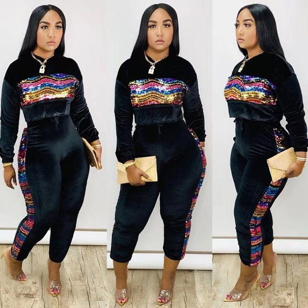 

two piece dress colorful sequin velvet 2 set women tracksuit sweatshirt pants suit casual club outfits fall winter velour sweatsuit, White