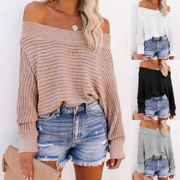 

women's sweaters 2021 oversize sweater loose one shoulder pullover knitted winter clothes woman blouses js0030, White;black
