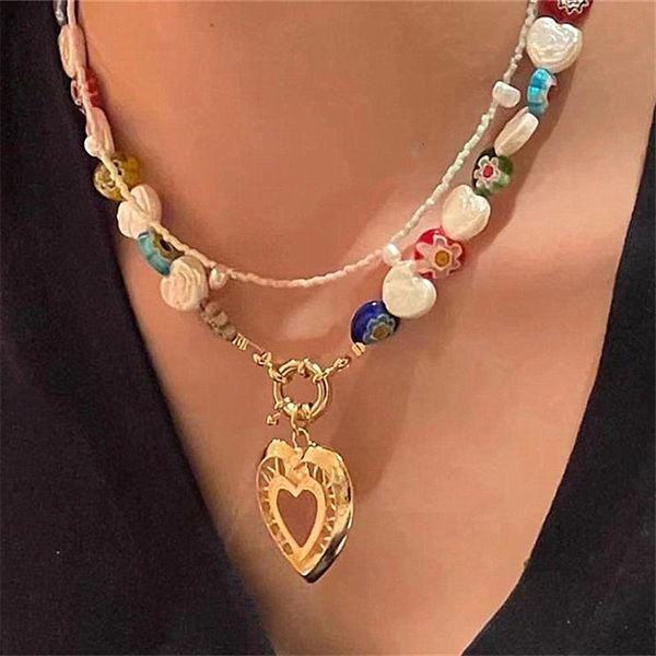 

pendant necklaces boho style retro flower pearl heart necklace jewelry gem clavicle chain choker for women party birthday gifts, Silver