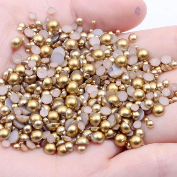 

1.5-12mm matte gold half round abs resin pearls flatback non fix glue on beads for crafts scrapbooking decorations1, Silver;gold
