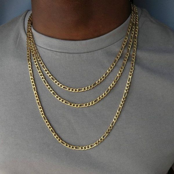 

chains classic men stainless steel gold color long necklace for male figaro chain jewelry gift collar accessories, Silver