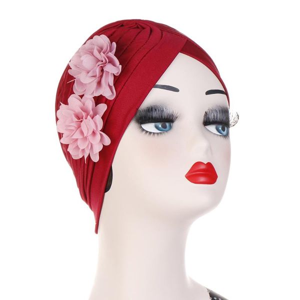 

beanie/skull caps multicolor muslim women beanie head wrap hair turban hat two small flowers female hats tb-357, Blue;gray