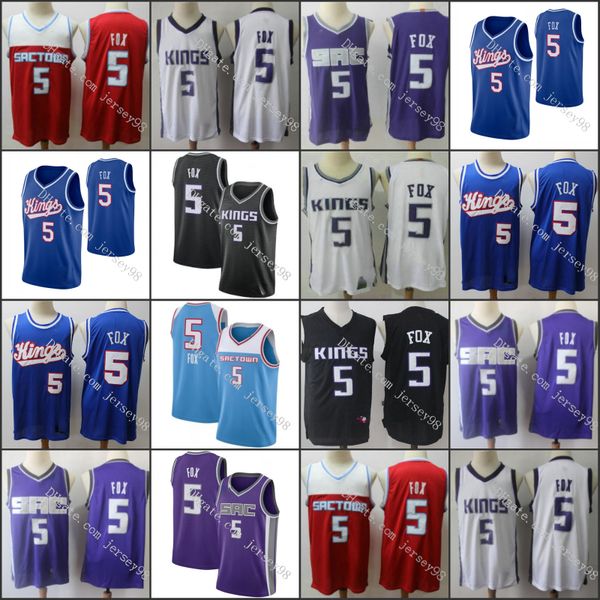 

sacramento kings men whi#5 de'aaron fox retro basketball jersey, Black