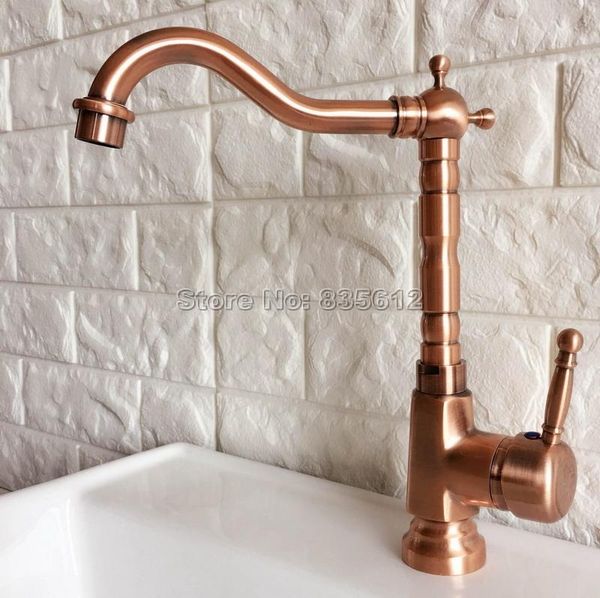 

bathroom sink faucets antique red copper swivel spout kitchen & faucet wash basin mixer taps single handle hole wnf399