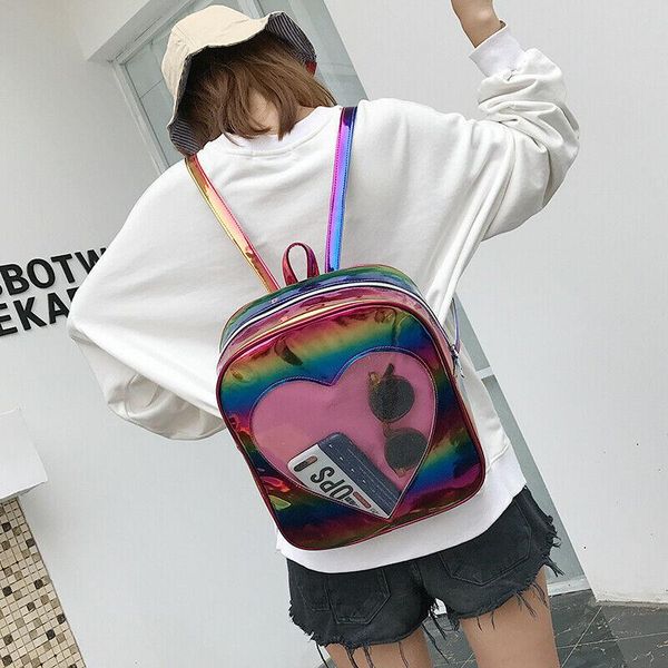 

outdoor bags fashion transparent love heart-shaped backpack women clear rucksack laser shoulder school bag
