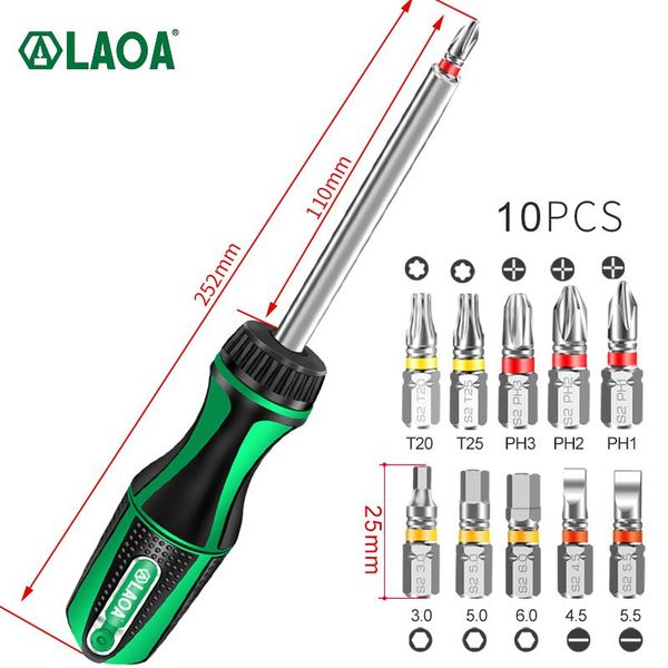 

hand tools ratchet screwdriver set laoa 10 in 1 48t 20n.m aluminum rod with 10pcs s2 bits screw driver kit