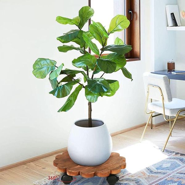 

planters & pots nhbr 2 pack lockable plant caddy wood patio potted stand round roller with 360Â° rotating wheels 10 inch