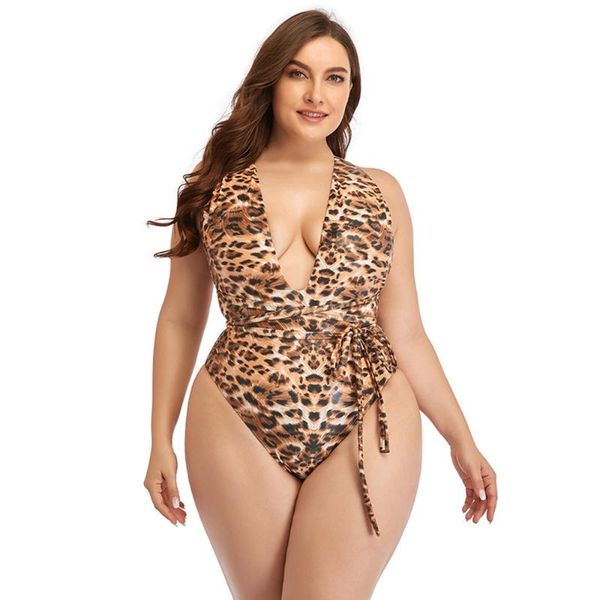 

one-piece suits women deep vneck leopard swimsuit tummy control bathing retro swimwear
