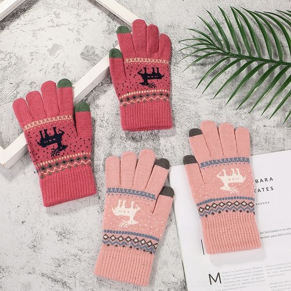 

jQqs winter mittens gloves women' touch screen wool thickened outdoor gloves and christmas plush knitting winter women' warm touch screen, Blue;gray