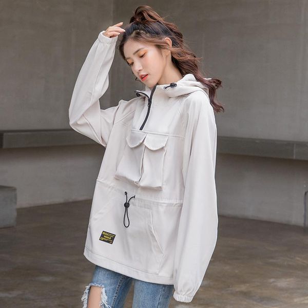 

women's jackets yocalor cute hooded windbreaker jacket for women anorak hoodie coats female outdoor clothing *, Black;brown