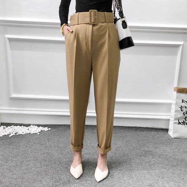 

women's pants & capris winter elegant office black pants women sashes pockets zipper high waist streetwear cargo casual pencil trousers, Black;white