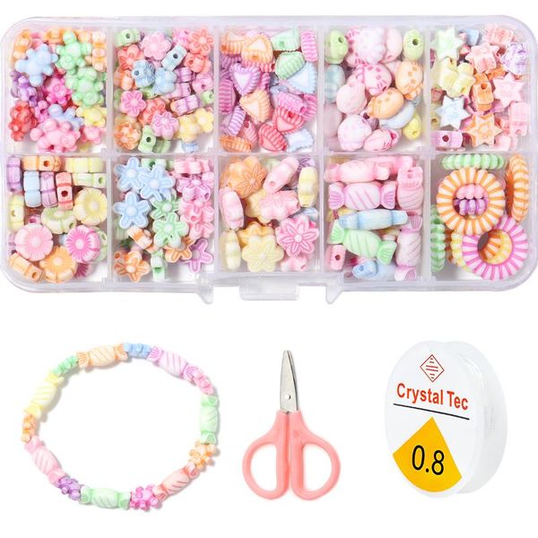 

other 290 pcs/box mixed bear flower cat star plastic perforation beads kit bead for jewelry making kits diy necklace bracelet wholesal