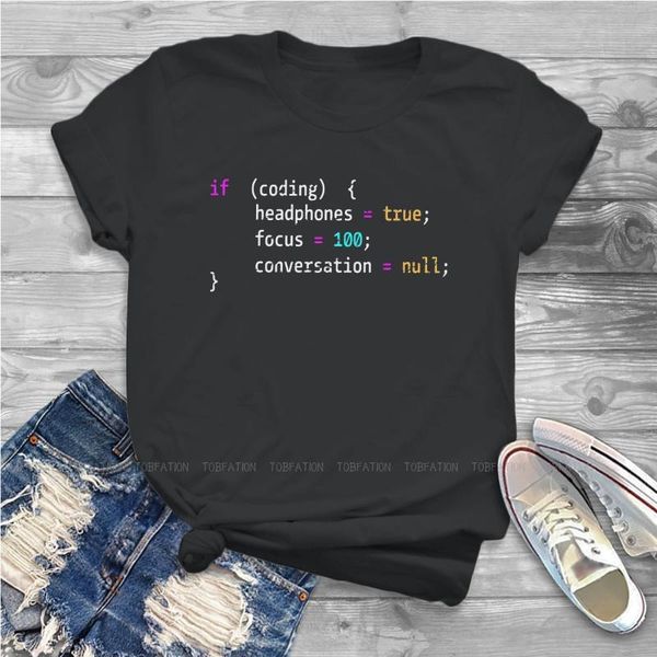 

women's t-shirt software developer it programmer geek women t shirt if coding headphones focus female kawaii teesÂ ladies 4xl cotton ts, White