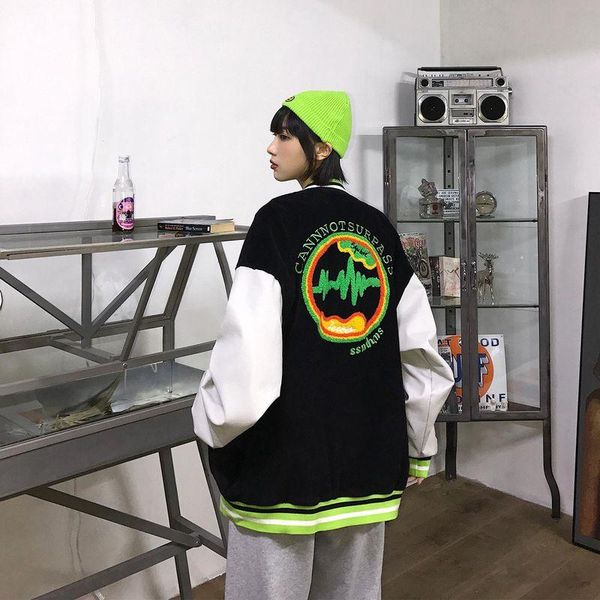 

women's jackets bomber corduroy jacket lover nice spring wrap coat men women student korean hip hop baseball uniform varsity jackt oute, Black;brown