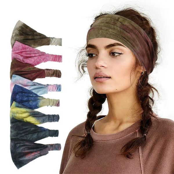 

headband pink hair accessories tie dye style gym yoga exercise running sweat fitness elastic wide sport for women outdoor1