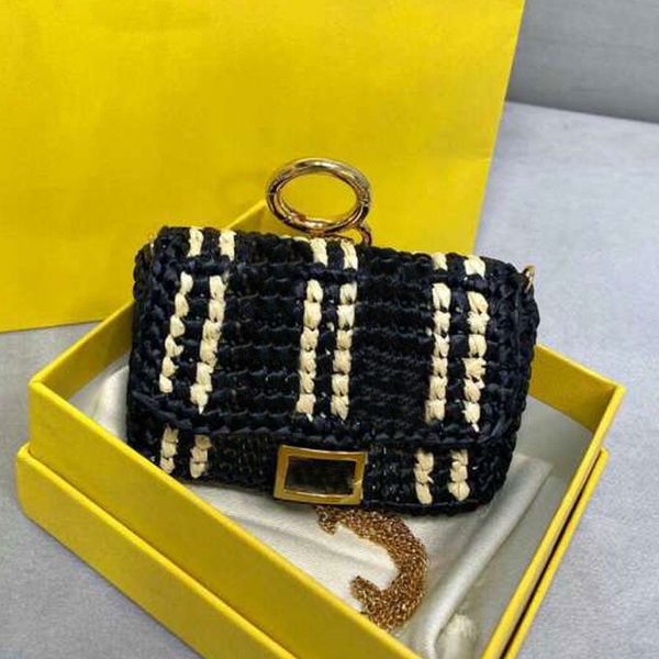 

hand straw knitting women mini baguette shoulder bag plain letter covered lady handbag purse with chains shoulders straps