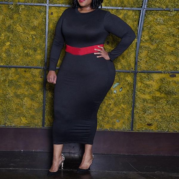 

long dress for women casual streetwear high waist package hip bodycon sleeve vestidos africa plus size maxi autumn dresses, Black;gray