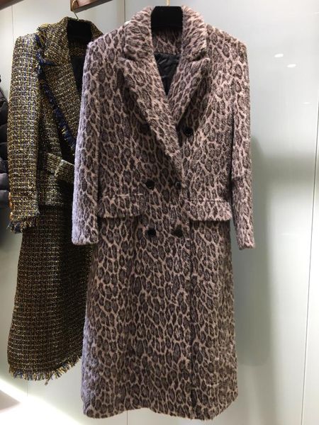 

women's wool & blends 2021 women fashion high-quality long-sleeved lapel leopard print coat jacket 0822, Black