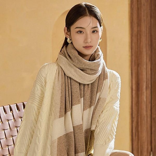 

scarves design 100% pure wool women's scarf minimalist style 2021 long fashion stitching color warm winter for ladies accessory, Blue;gray