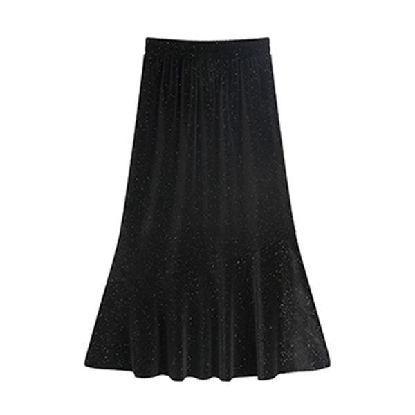 Tromba Mermaid Black Bling Gonna longuette in velluto High Street Empire Vintage Retro Women S0210 210514