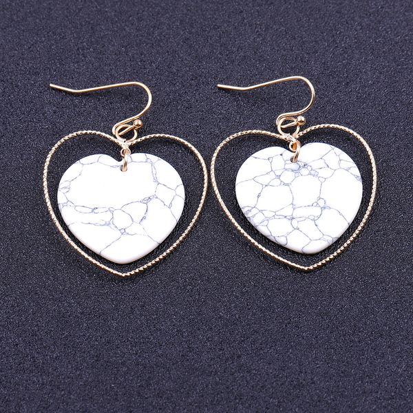 

heart shape natural stone purple pink crystal earrings turquoise opal rose quartz dangle earrings for women jewelry, Silver