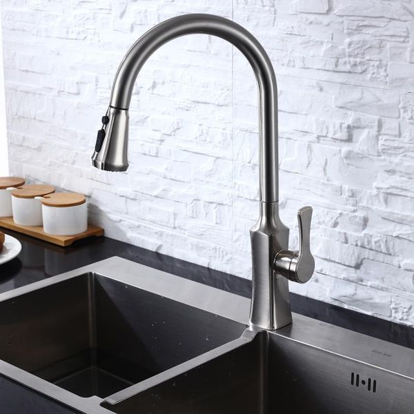 

kitchen faucets olmey brushed nickel pull down sink with flexible sprayer, deck mounted single handle mixer taps