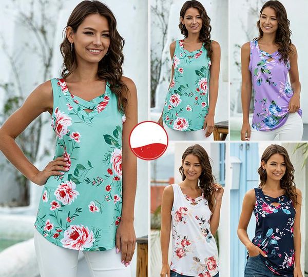 

women's tanks & camis vest summer v-neck cross print fashionable comfortable loose top, White