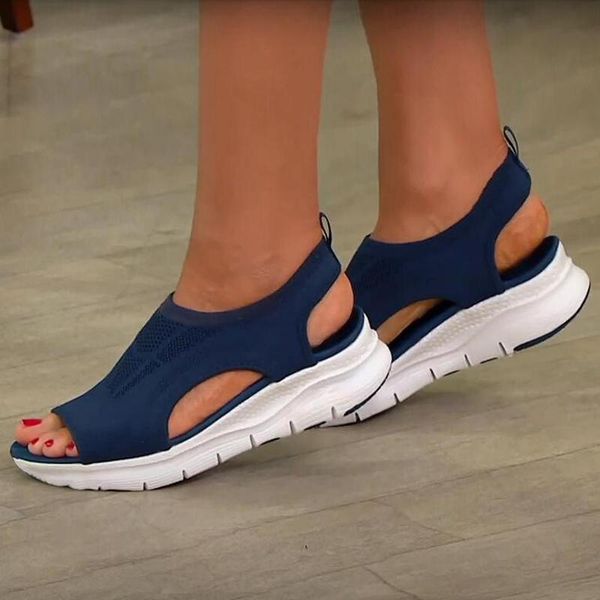 

sandals women's breathable mesh thick bottom soft casual sports shoes flat-bottomed flying fish mouth women, Black
