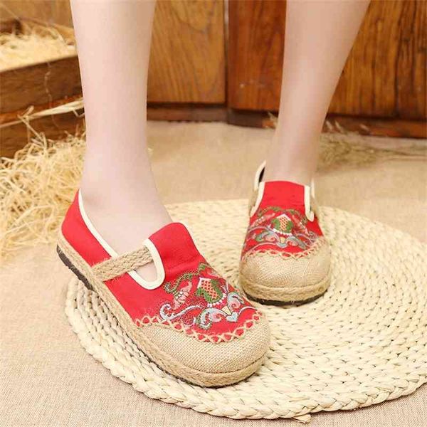 

china pequim pano sapatos artesanal tnico flat heel, lazer preguioso sapatos, bordado cabea redonda, Black