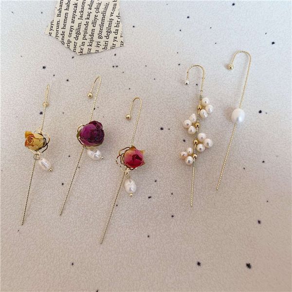 

super fairy design immortal flower natural pearl piercing earrings for women
