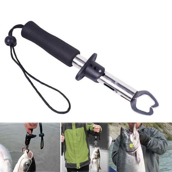 

portable fishing gripper stainless steel fish lip grip handle grab carp tackle tools box accessory tool hooks
